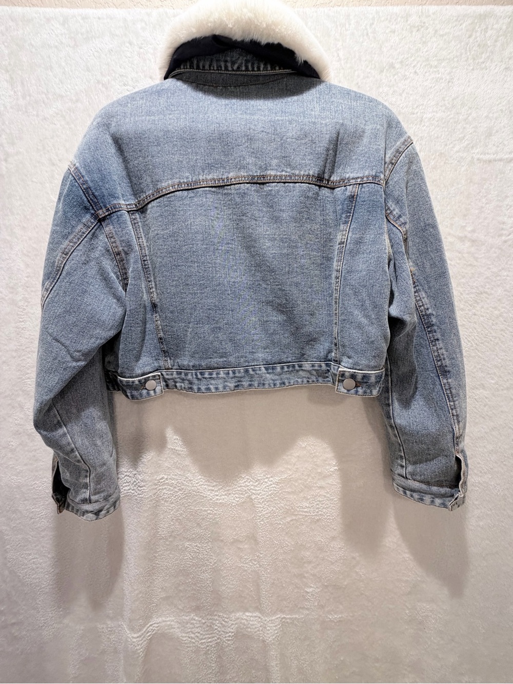 Azalea Wang Faux Fur Lined Cropped Denim Jacket Sherpa Collar Blue S (CKB091) - Picture 11 of 11